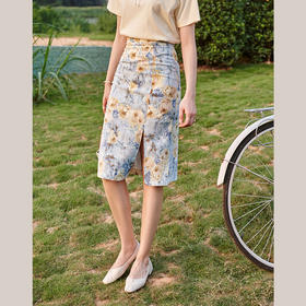 欧芮儿碎花雪纺半身裙2021新款高腰显瘦气质优雅油画风开叉裙