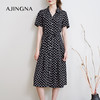 【特价不退换】阿菁娜 春夏新款复古法式优雅小翻领v字型双色波点收腰连衣裙A26X112137 商品缩略图2