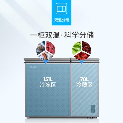 美菱(MELING)（202513
）221升 家用商用冰柜 双箱双温冷柜 一级能效 双开门 节能冷藏冷冻卧式冰箱 BCD-221DT 商品图2