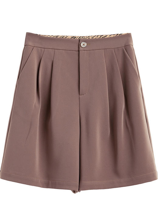 欧芮儿卡其色休闲裤女2021新款洋气百搭打褶A字阔腿西装短裤 商品图3