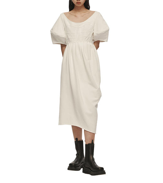 2932#牛仔拼接圆领泡泡袖连衣裙 商品图2