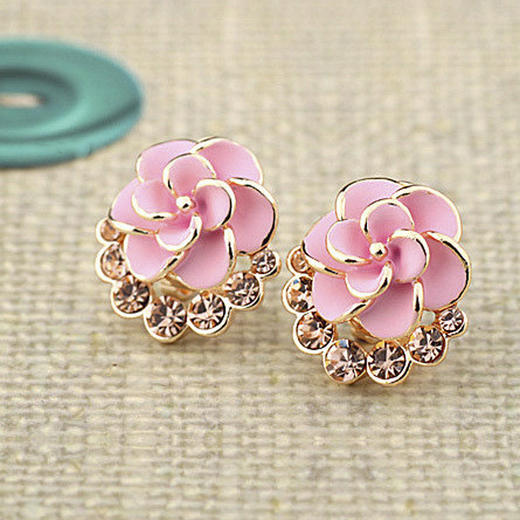 JU-ES1688259韩国小饰品镶钻山茶花水钻气质耳钉现货实拍一件 商品图1