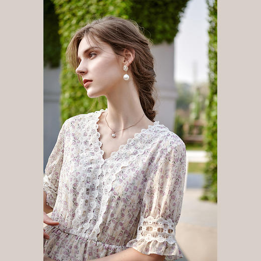 欧芮儿蕾丝连衣裙夏2021新款收腰显瘦法式优雅简约气质定制印花裙 商品图1