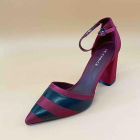 LF.CHOICE A018 丝绸牛皮拼接镂空凉鞋高跟鞋