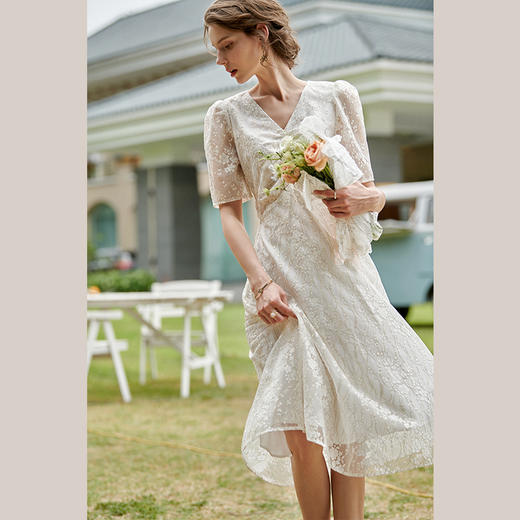 欧芮儿蕾丝连衣裙夏2021新款收腰显瘦法式小心机设计感小众气质裙 商品图0