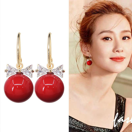 JU-R3520韩国时尚网红红色珍珠耳环2019新款潮耳钩女气质优雅个性耳坠 商品图0