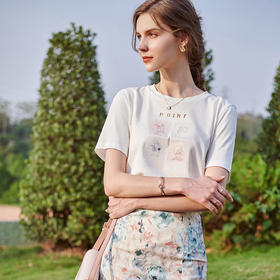 欧芮儿白色印花t恤女2021新款宽松显瘦套头气质时尚休闲上衣