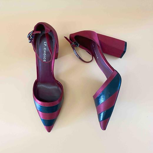 LF.CHOICE A018 丝绸牛皮拼接镂空凉鞋高跟鞋 商品图5