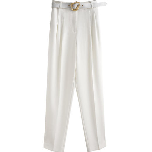 欧芮儿白色休闲裤女2021新款夏时尚气质简洁装饰扣斜纹百搭锥形裤 商品图3