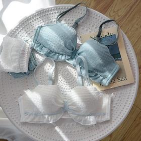 黛唯梵荷叶格纹【优惠2件装美背文胸】小胸聚拢少女胸罩 无钢圈上托内衣 夏季薄款清爽透气 七夕情人节