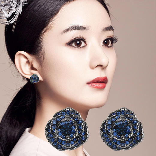 JU-ABD1120欧美风复古玫瑰花耳钉女韩国气质百搭镶钻耳环简约个性网红耳饰品 商品图2