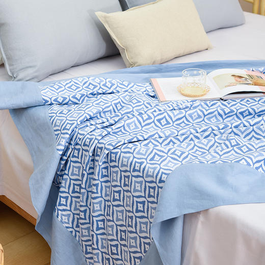 经典菱形图案亚麻盖毯空调盖毯夏凉被 商品图1