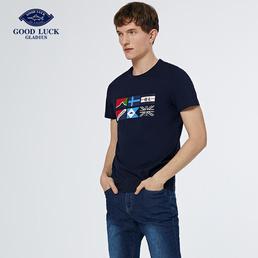 GOOD LUCK /德鲨海洋风圆领微弹舒适短袖T恤LY03570 商品图3
