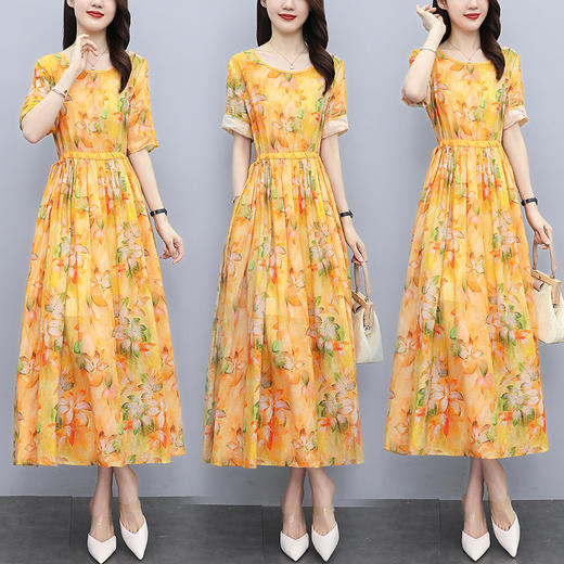 时尚简约，棉麻连衣裙大码印花连衣裙HR-ZMFS21603 商品图1