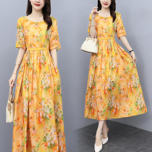 时尚简约，棉麻连衣裙大码印花连衣裙HR-ZMFS21603 商品图2