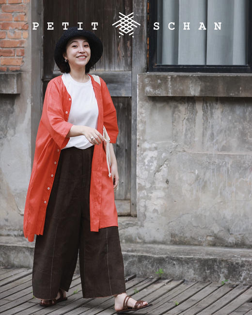 PETIT SCHAN小闪  CLO#026 Carrot胡萝卜  意大利进口亚麻混纺面料设计款洋橘红上衣/裤子 商品图5