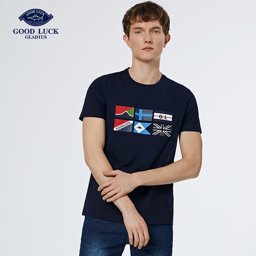 GOOD LUCK /德鲨海洋风圆领微弹舒适短袖T恤LY03570 商品图1