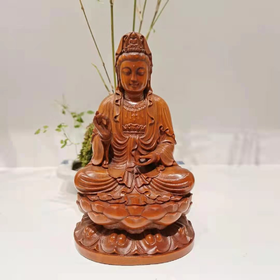坐莲观音（无净瓶款）°黄杨木做旧