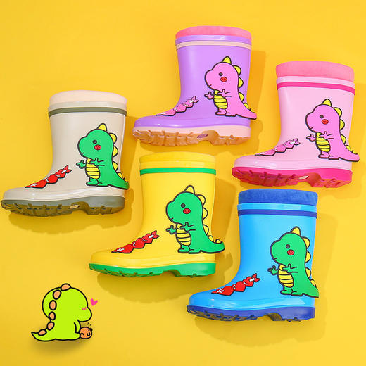 【特价】儿童雨鞋男女童水鞋单款卡通小恐龙雨靴【WGP21】 商品图1