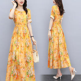 时尚简约，棉麻连衣裙大码印花连衣裙HR-ZMFS21603