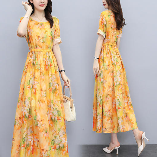 时尚简约，棉麻连衣裙大码印花连衣裙HR-ZMFS21603 商品图0