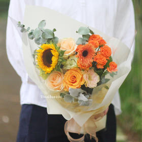 美好时光（A、B款入）丨向日葵香槟玫瑰精致花束