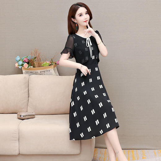 YWE  LTT21A85修身气质小个子雪纺印花连衣裙 商品图2