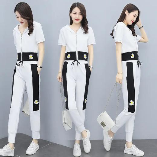 CZJ5011 2021夏季新款简约拼接绣花设计连帽两件套 商品图3