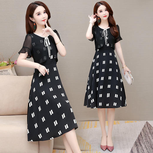 YWE  LTT21A85修身气质小个子雪纺印花连衣裙 商品图0