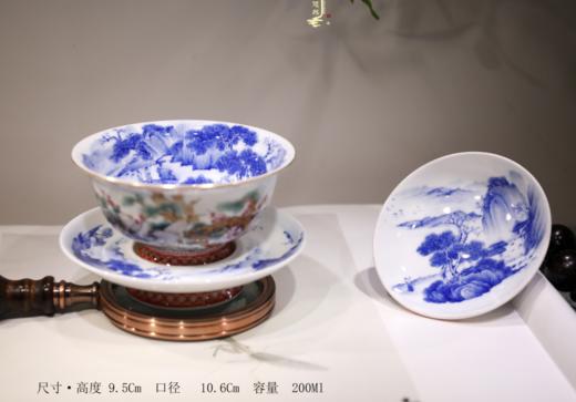 内青花山水外粉彩六鹤同春珍藏盖碗 商品图0