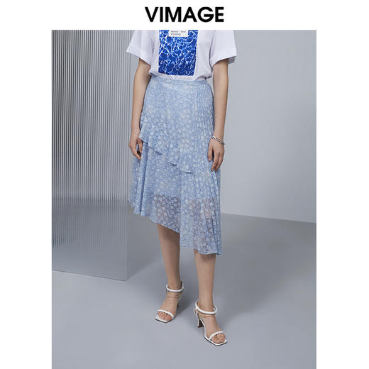 VIMAGE纬漫纪女装夏季新款高腰印花雪纺不规则半身裙V1506113 商品图2