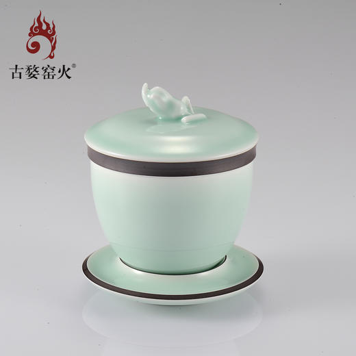 玉青瓷 福寿盖碗一对 商品图3