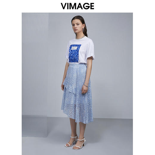 VIMAGE纬漫纪女装夏季新款高腰印花雪纺不规则半身裙V1506113 商品图1