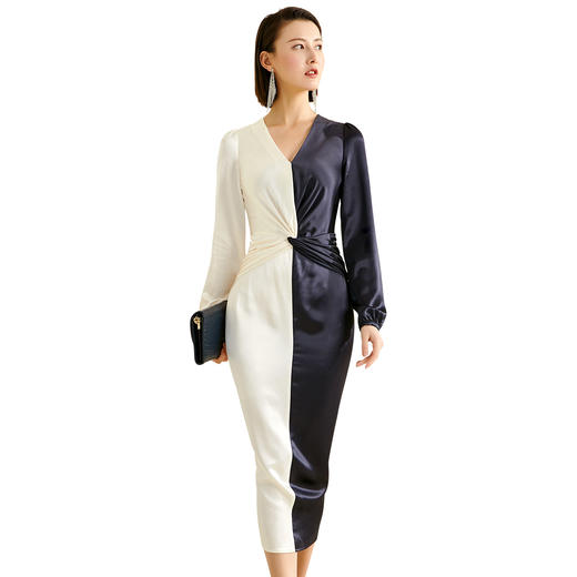 “双面情人”JG184163T1XC颈袖添香季新款气质收腰显瘦包臀时尚修身女士中长款连衣裙 商品图4