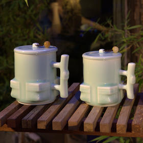 玉青瓷 四方如意养心杯