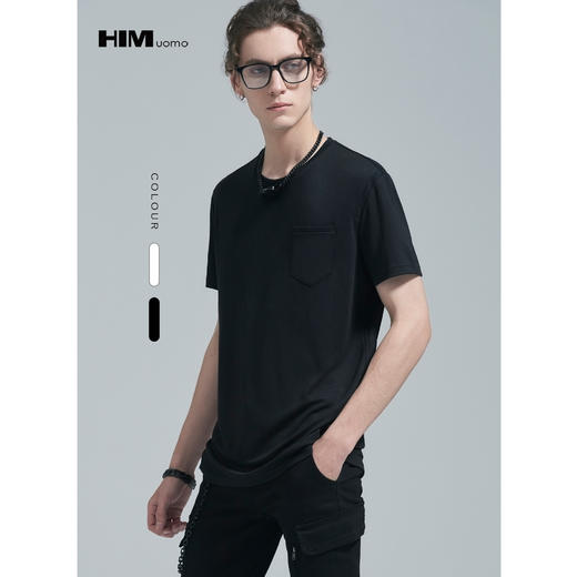 HIM漢崇 男装2021夏季纯色修身男士短袖T恤百搭青年上衣 商品图0