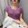夏季新款性感蕾丝拼接V领冰丝针织衫女短袖T恤修身显瘦上衣薄款 商品缩略图1