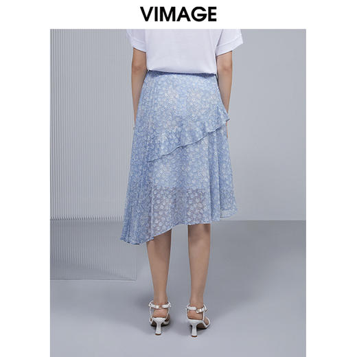 VIMAGE纬漫纪女装夏季新款高腰印花雪纺不规则半身裙V1506113 商品图3