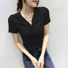 木耳边T恤女v领长袖性感露锁骨荷叶边上衣设计感收腰显瘦打底衫 商品缩略图3