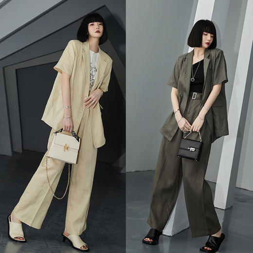 【99元/2件任选|不退换】100%亚麻夏季薄款短袖西服套装 商品图1
