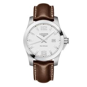 【包税】预定款1个月 LONGINES/浪琴  康卡斯系列 石英表精钢表壳银面皮质表带男表41毫米L3.759.4.76.5