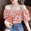 夏季气质露肩锁骨性感一字领短袖T恤女碎花百搭雪纺衫上衣小衫潮 商品缩略图1