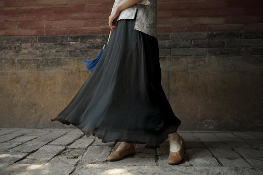 2020新款仙女纱裙百褶裙A字裙雪纺白色长裙大摆半身裙P-16096珺 。 商品图5