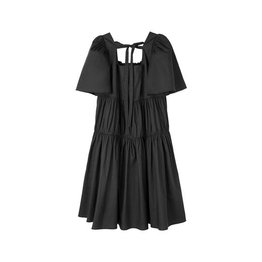 HOLONOMIC 原创褶皱系带少女设计感黑色方领泡泡袖连衣裙 商品图4