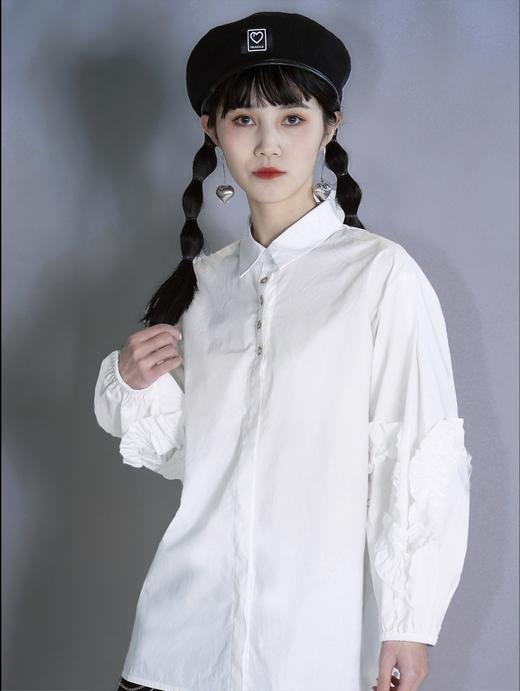 FragileHeart原创设计感衬衫女小众2021春黑白雏菊烫片灯笼袖衬衣 商品图3