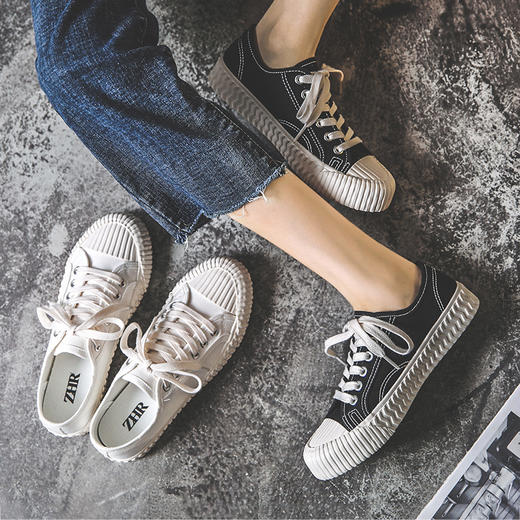 【ZHR】帆布鞋女新款夏季薄款ins潮平底饼干鞋百搭学生休闲鞋子 商品图2