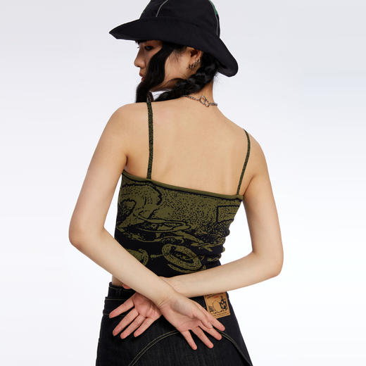 HOLONOMIC 原创冰丝麻针织修身短款印花设计感小众外穿吊带背心 商品图3