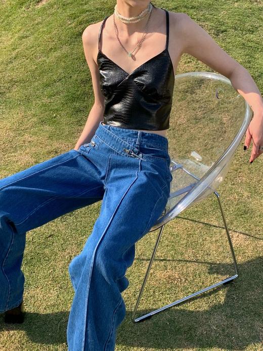 EhK 必入款 飞机扣设计感斜挎腰间牛仔裤阔腿裤 双色 商品图4