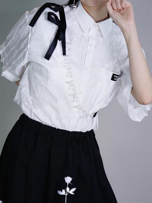 fragileheart易碎商店白色衬衫女春设计感小众学院风短袖衬衣薄款 商品图2