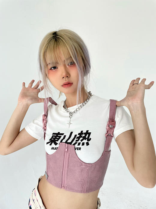 MATEMATE原创暗粉色甜酷吊带调节扣装饰鳄鱼纹腰封 商品图3